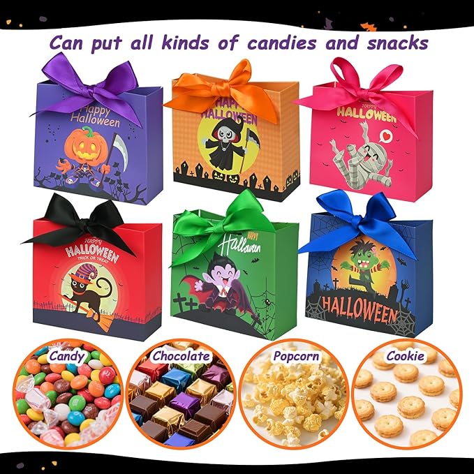 24PCS Halloween Goodies Bags, Trick or Treat Candy Gift Paper Bags Bulk - Image 6
