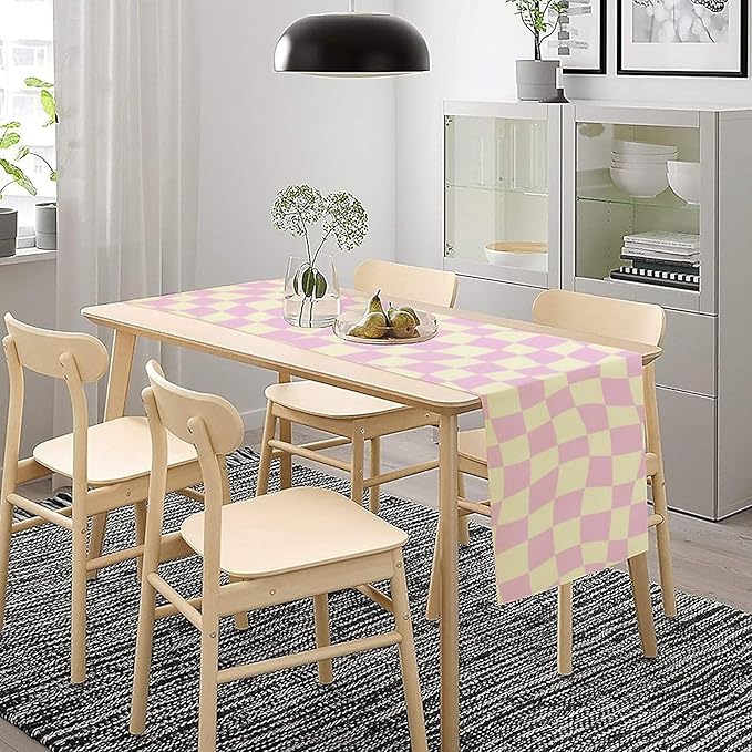 Hippie Table Runner Retro Geometric Square Purple Grid 60s70s Style Kitchen - Image 4