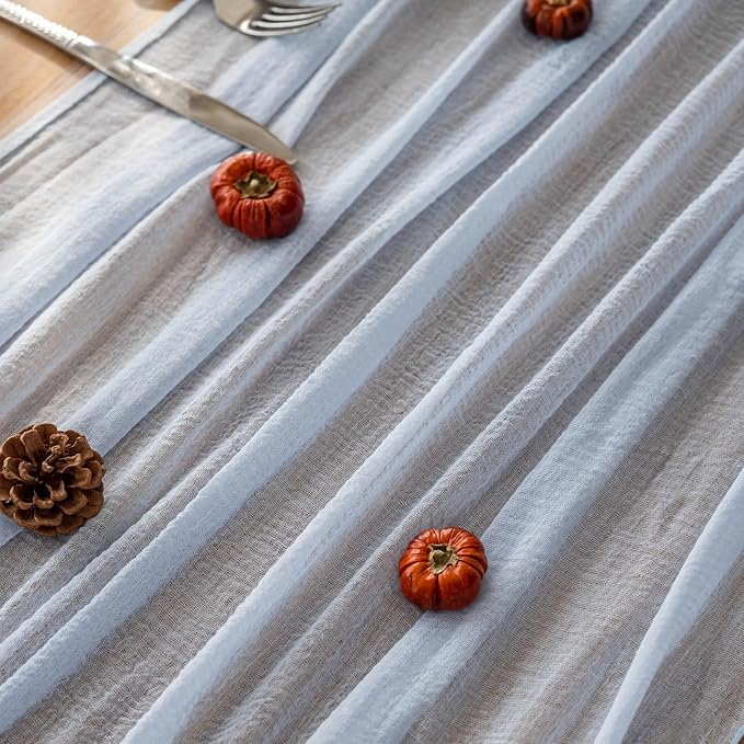 3pcs Light Blue Gauze Rustic Cheesecloth Table Runner 120 Inch 10 FT - Image 3