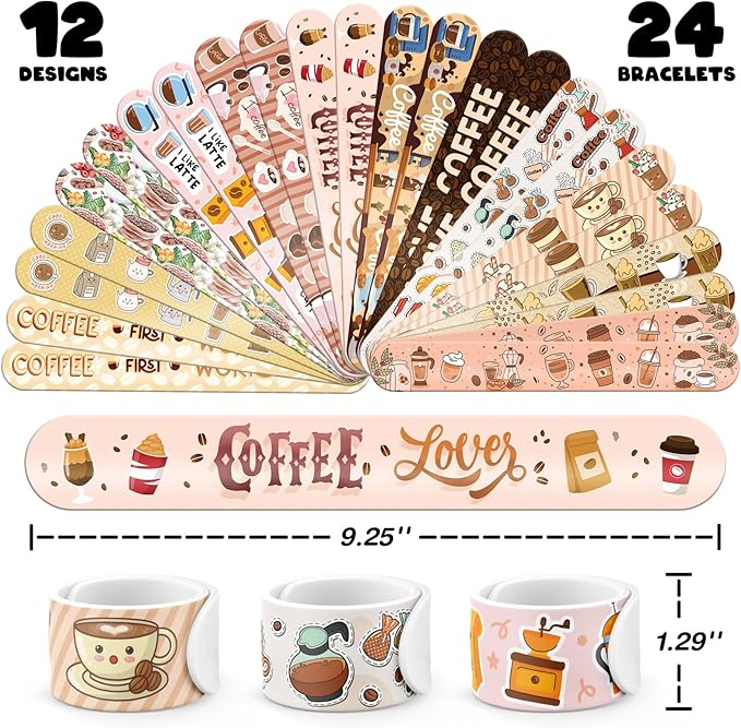 96 PCS Coffee Party Favors Set – 72 Pre-Cut Temporary Tattoos & 24 Slap - Image 2