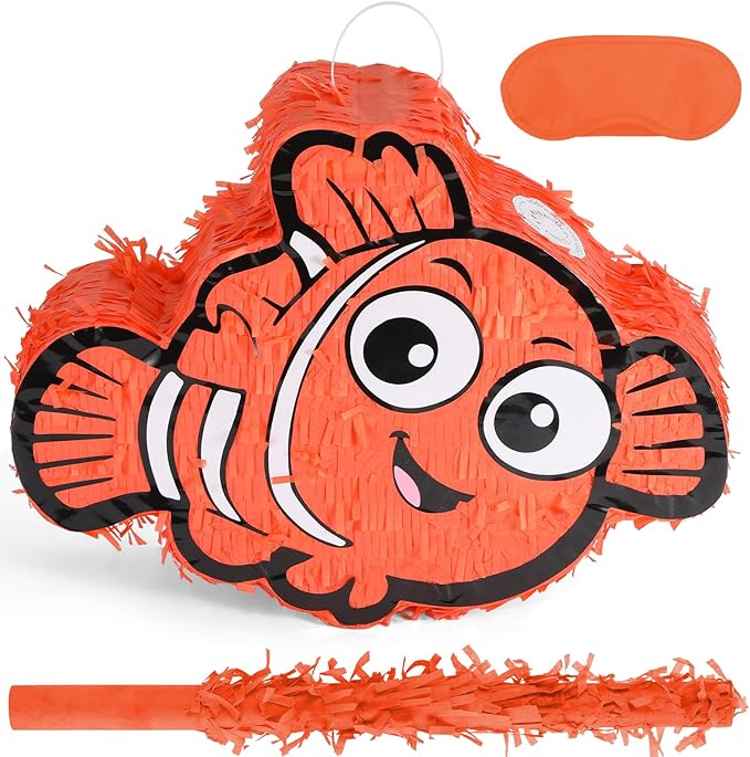 Nemo Pinatas Bundle with a Blindfold and a Bat, Mexican Theme Parties, by Birchio