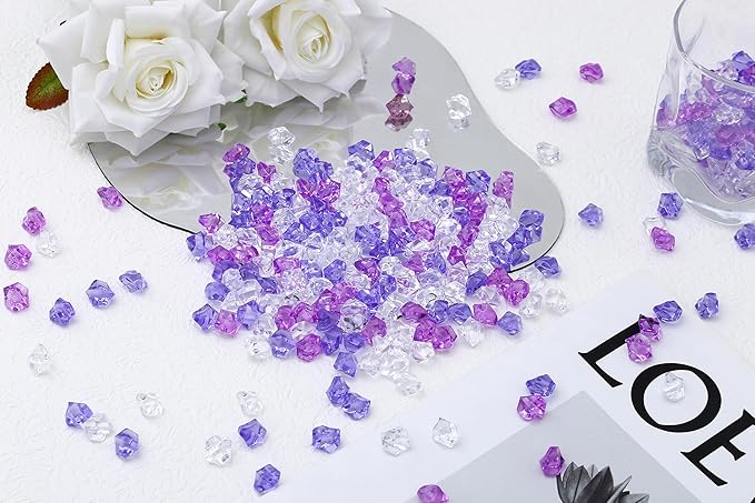 LAIDANLA 500PCS Mixed Purple Acrylic Gems Vase Fillers Fake Ice Cubes Plastic - Image 3