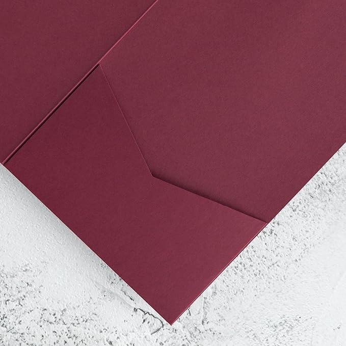 20 PCS Burgundy Tri-fold Laser Cut Wedding Invitation Pockets - Image 7