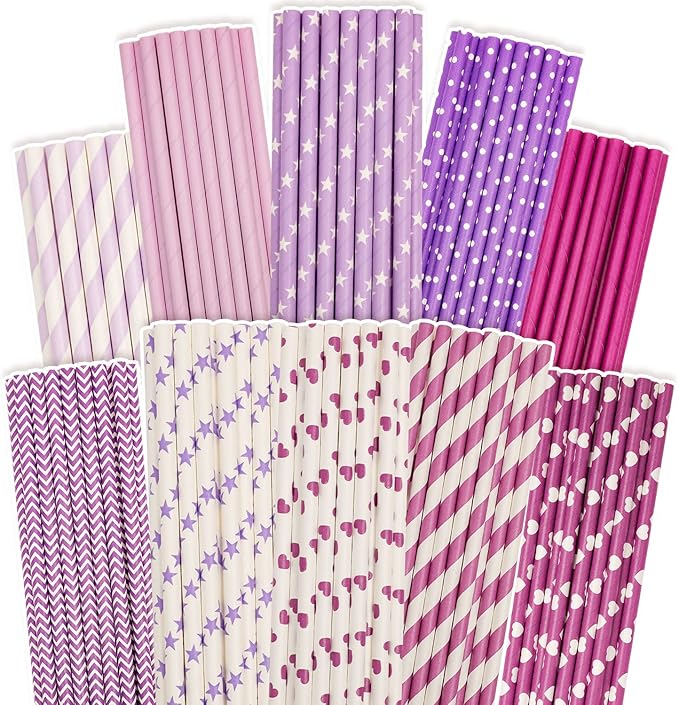 Purple Paper Straws for Drinking Purple Disposable Straws 150pcs Disposable by Qiqee