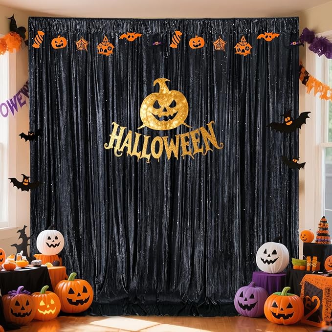 Black Backdrop for Parties 4 Panels 4.8x8FT Sequin Curtains Backdrop Drapes - Image 3