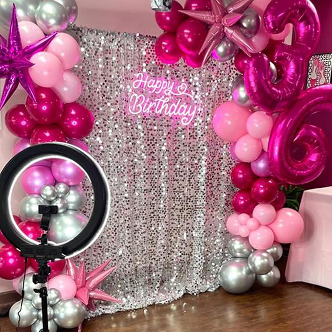 Silver Sequin Backdrop Curtains 2 Panels 4FTx8FT Big Payette Glitter Backdrop - Image 6