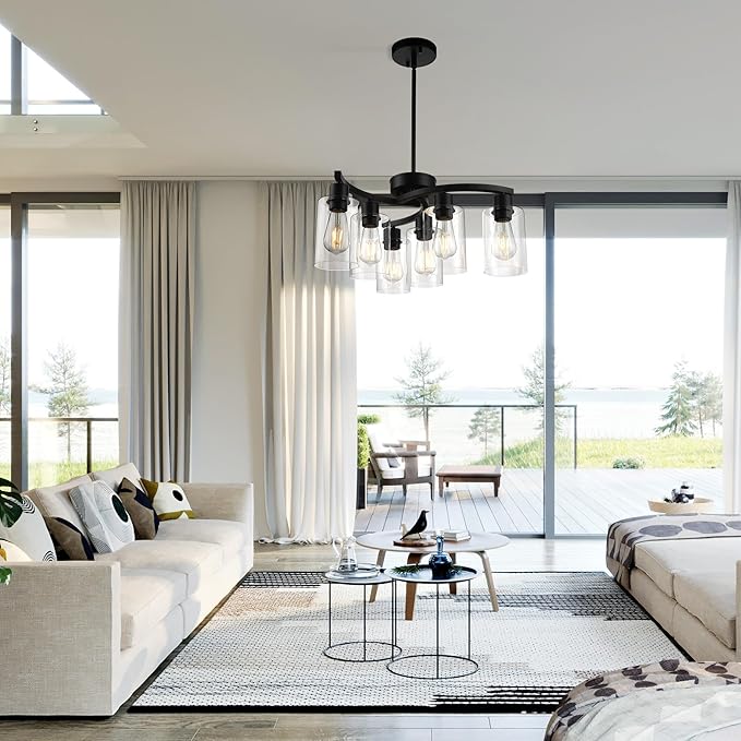6-Light Modern Farmhouse Black Chandelier, Contemporary Dining Room Light - Image 4