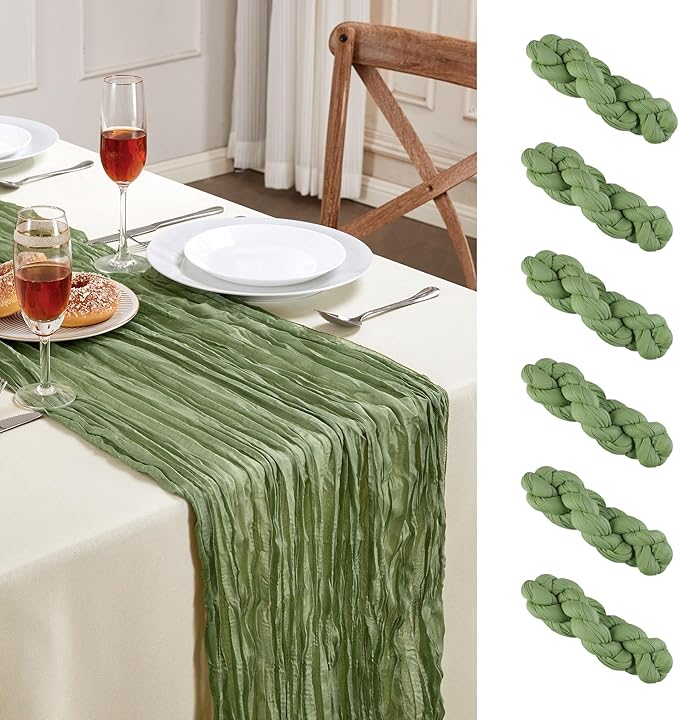 6 Pack Sage Green Cheesecloth Table Runner 10FT Long Boho Gauze Table Runner by AGIRL