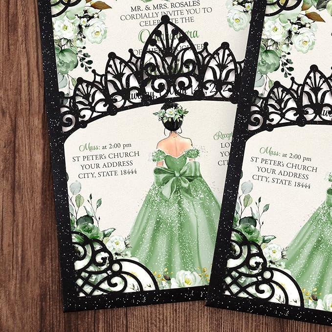 50Pcs Sage Green Crown Invitations - Image 3