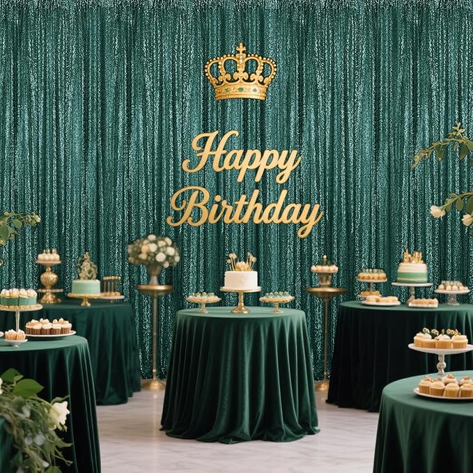 Dark Green Sequin Backdrop Curtain 2 Pieces 2FTx8FT Glitter Photography Backdrop - Image 3
