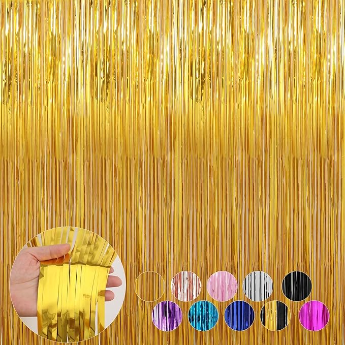 4 Pack Gold Foil Fringe Curtains Door Streamers Party Decorations 3.3 x 8.2 ft by Profasion