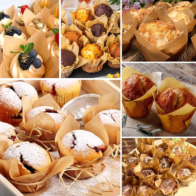 Natural Tulip Cupcake Liners for Baking 200 Cups, Unbleached Parchment paper - Image 6
