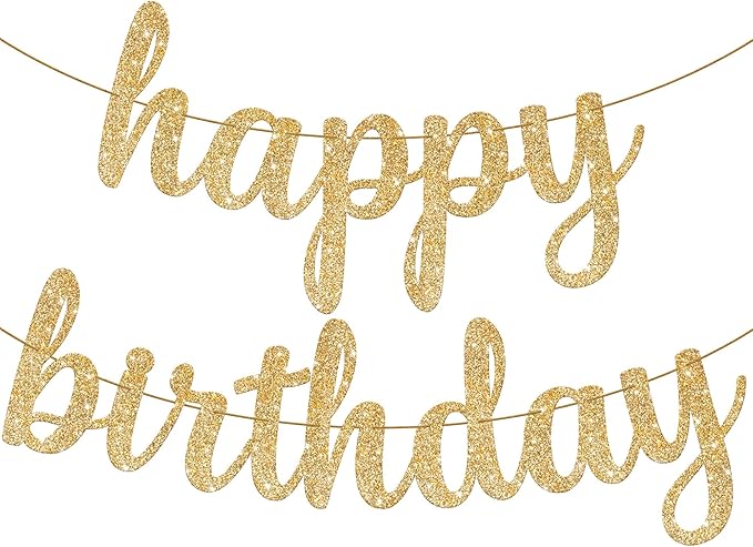 KatchOn, Glitter Cursive Gold Happy Birthday Banner by KatchOn