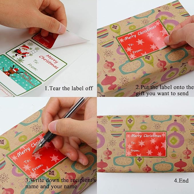 Elcoho 300 Pieces Christmas Self Adhesive Gift Tag Self Stick Stickers Gift - Image 4