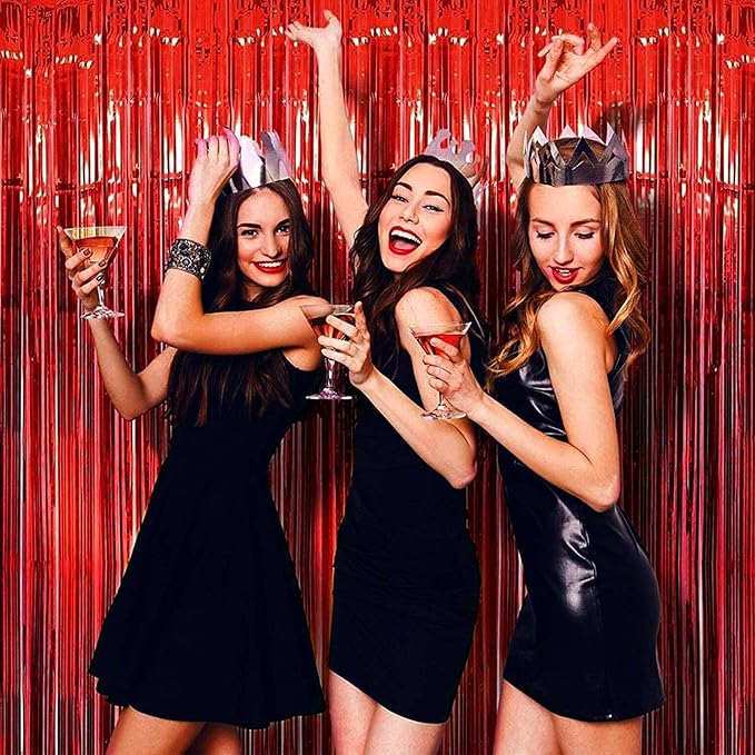 4 Pack Red Foil Fringe Curtain Backdrop, 3.28Ft x 9.84Ft Metallic Tinsel Foil - Image 6
