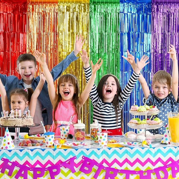 2Pack 3.3X6.6Ft Rainbow Foil Fringe Curtains Backdrop Decorations, Rainbow - Image 7