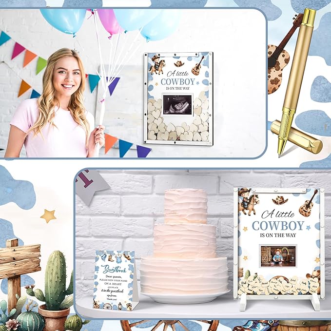 65 Pcs Cowboy Baby Shower Decorations Guest Book Alternatives a Little Cowboy - Image 6