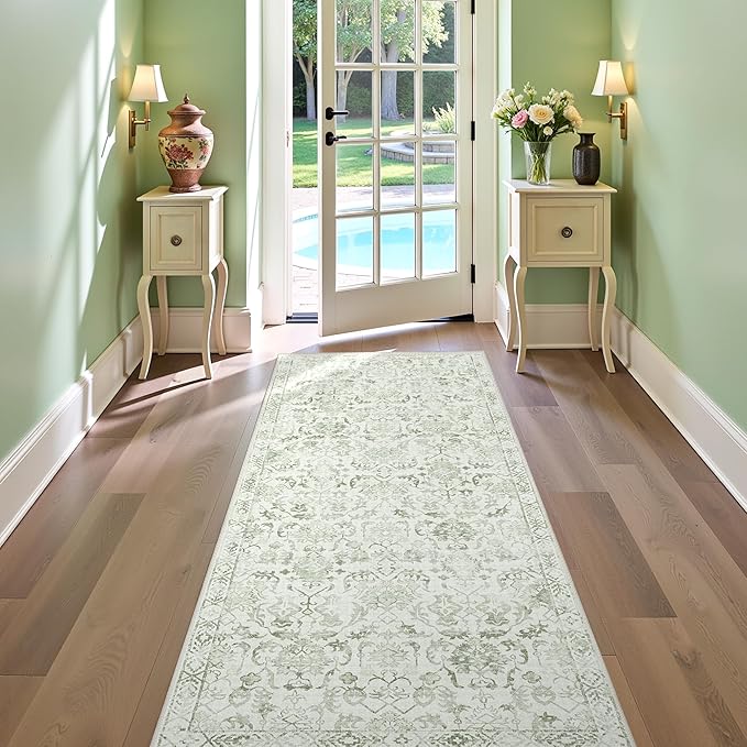 Sage 3x7 Runner Rug for Hallways Bed Side Kitchen, Boho Washable Distressed - Image 4