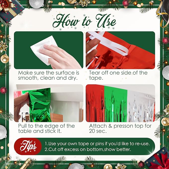 2 Pack Christmas Table Skirts, 29x108" Red & Silver & Green Metallic Foil - Image 8