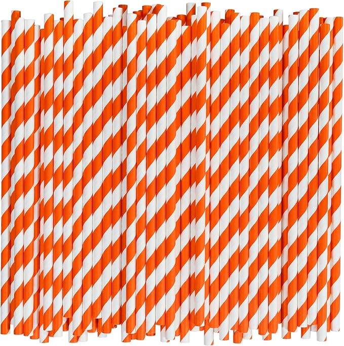 Chunspak Orange/White Striped Paper Drinking Straws Bulk by chunspak