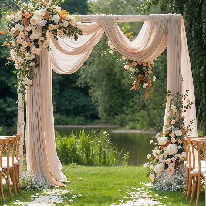 Wedding Arch Draping Fabric, 2 Panels 28" x 19Ft Deep Champagne Wedding Arch - Image 6