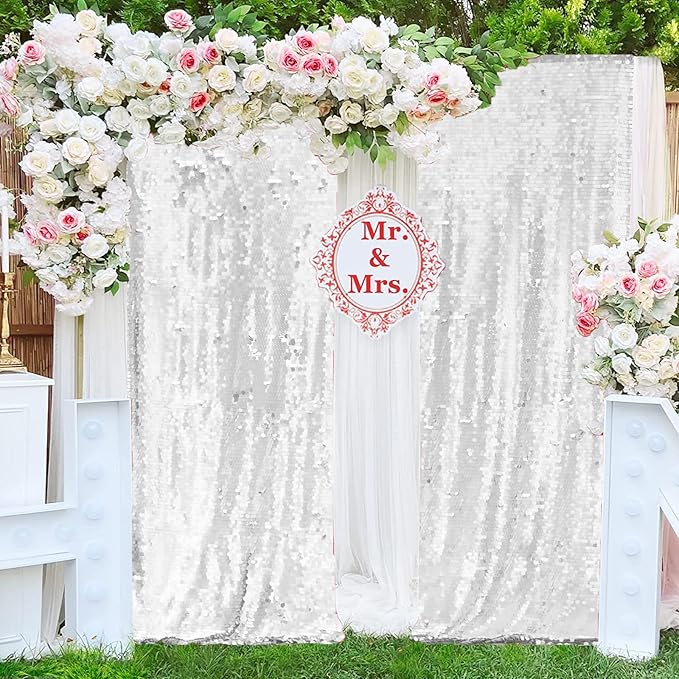 JYFLZQ Silver Payette Sequin Backdrop Curtains 8ft x 8ft 1 Panel Shimmer Wall - Image 2