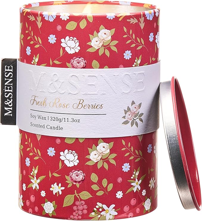 M&SENSE Fresh Rose Berries Scented Candle, Medium Jar Candle 11.3oz Natural Soy by MSENSE
