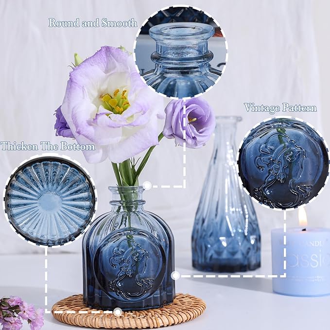 Navy Blue Glass Bud Vases Set of 12, Mini Flower Vase - Image 6