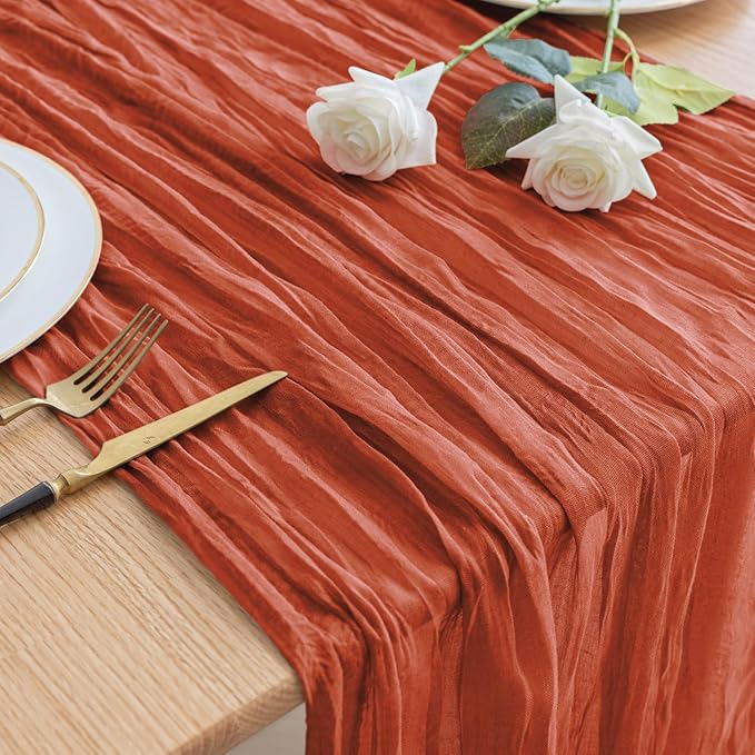 Asee'm Cheesecloth Table Runner 120 Inches Long Terracotta Boho Gauze Cheese by Aseem