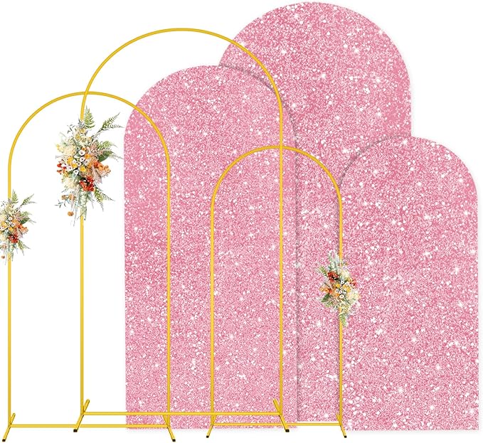 MODFUNS Metal Arch Backdrop Stand and Cover Set 4&5&6ft Pink Gold Sequins Arch by MODFUNS