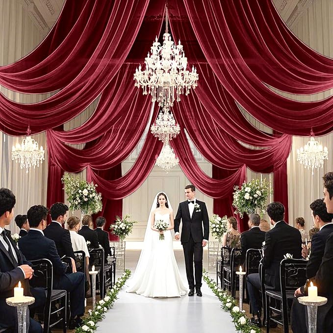 FUHSY Wedding Ceiling Drapes Burgundy Draping Fabric - Image 5