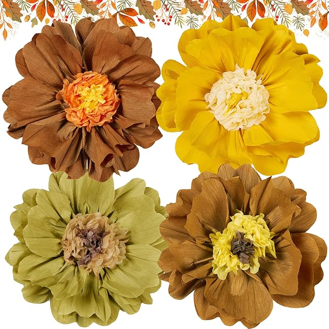 4 PCS 20" Brown Yellow Giant Paper Flowers Boho Baby Shower Party Decorations by SUNBEAUTY