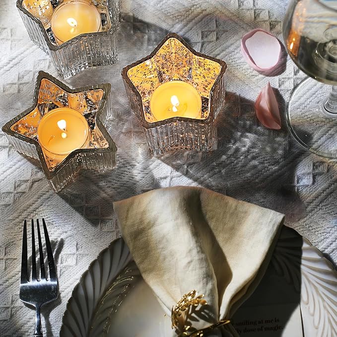 Letine 10pcs Silver Ribbed Star Candle Cups - Image 4