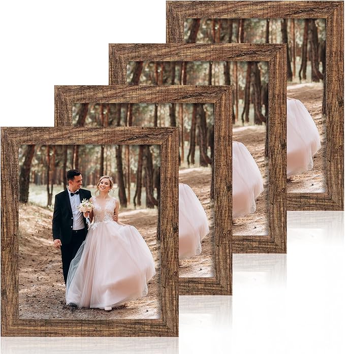 8x10 Picture Frame Set of 4, High Definition Glass Brown Frame, 8 x 10 Wood by iRahmen