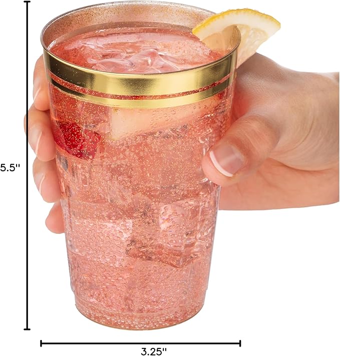 Perfect Settings 100 Premium 14oz Hard Plastic Cups Clear Glitter Gold Plastic - Image 8