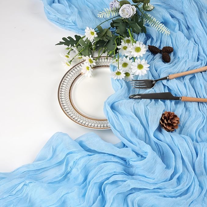 12 Pack Baby Blue Cheesecloth Table Runner 10ft Boho Gauze Fabric Cheese Cloth - Image 7