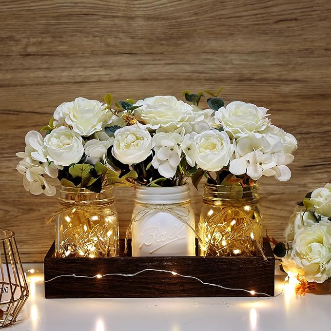 Mason Jar Lights Centerpiece for Table, Mason Jar Centerpiece Table Decor for - Image 4