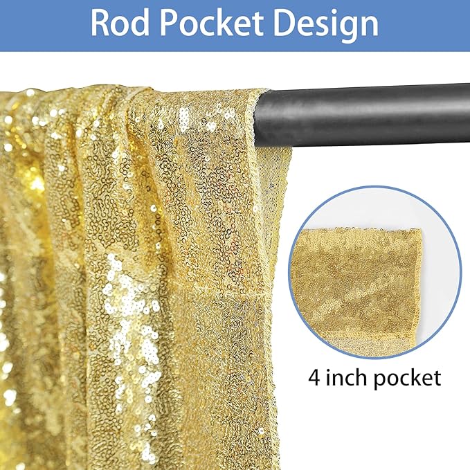 Hahuho Gold Sequin Backdrop Curtain, Party Decoration（4 Panels, 2FT x 8FT - Image 2