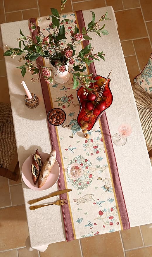 patdrea Designer Idyll Linen Extra Long Table Runner, Vintage Beige Farmhouse - Image 6