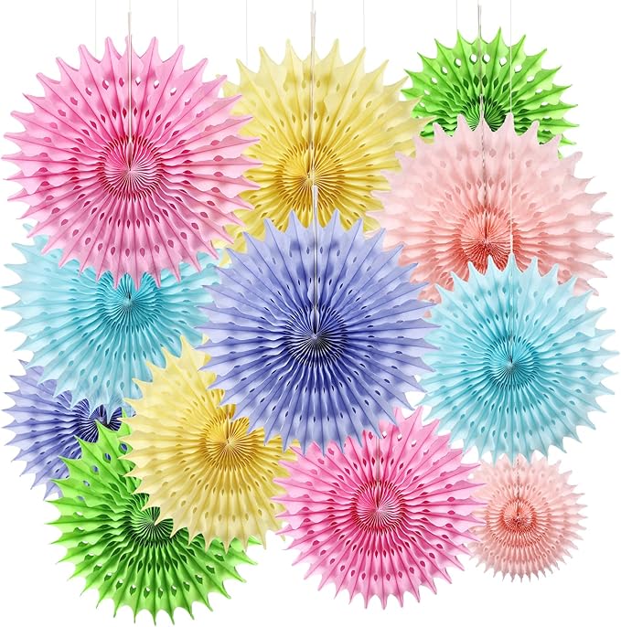 12PCS Paper Fans Pastel Rainbow Colorful Party Decorations Tissue Paper Flowers by Unknown