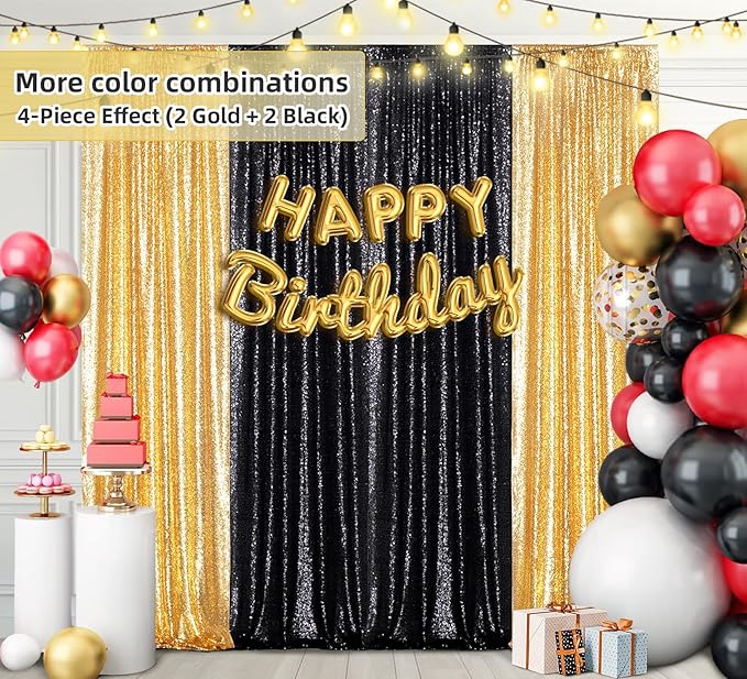 Juya Delight 2PCS 2FTx8FT Gold Sequin Curtains - Image 4