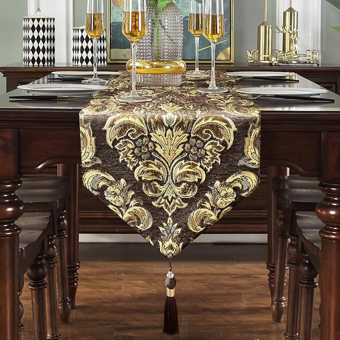 Glittering Colorful Jacquard Table Runner 72 inches Long Chenille and Satin - Image 7