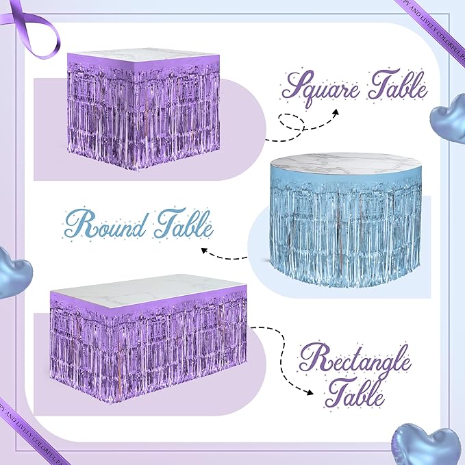 2 Pack Light Blue Light Purple Table Skirts, 29x108" Metallic Foil Tinsel - Image 4