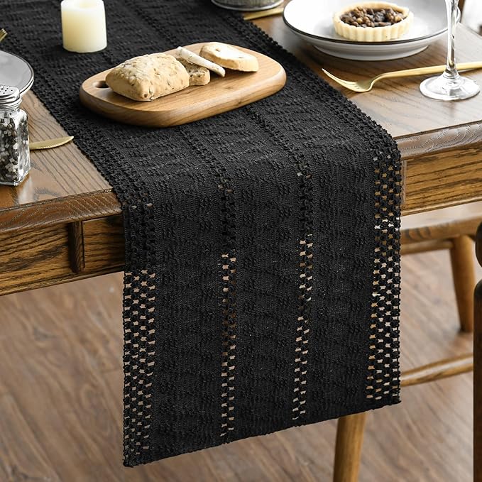 Artoid Mode Black Farmhouse Woven Rustic Hollow Table Runner, Seasonal Holiday by ArtoidMode