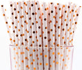 Pack of 300 Rose Gold Polka Dot Foil Biodegradable 4-Ply Paper Drinking Straws by Stephanie+Imports