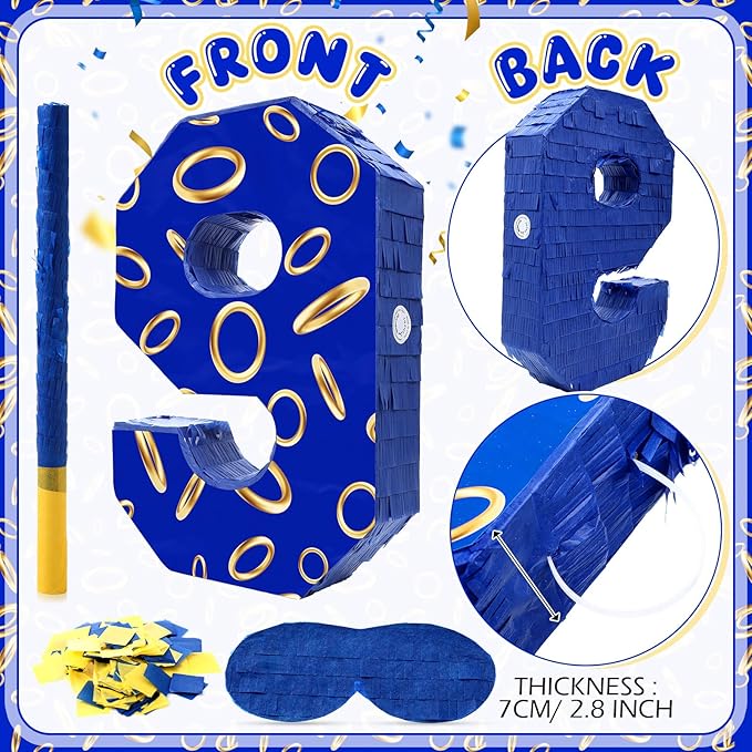 Number 9 Blue and Golden Rings Piñata - Image 5