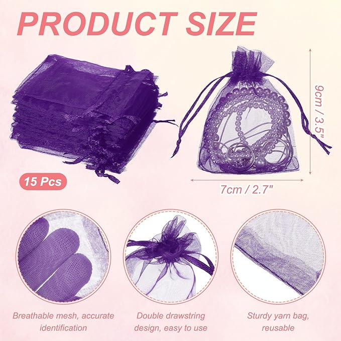 uxcell 50 Pcs Organza Gift Bags, 2.7x3.5 Inch Drawstring Pouches Jewelry Gift - Image 2