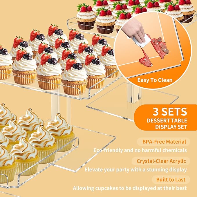 3 Tiered Serving Tray Set for Entertaining, Acrylic Dessert Table Display Set - Image 4