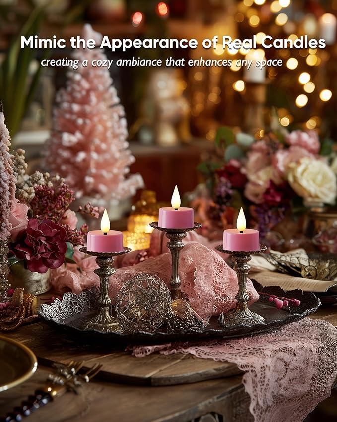 Amagic Flameless Pink Timer Remote Tealights Candles, 3D Black Wick Flickering - Image 4