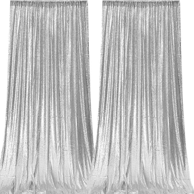 Silver Sequin Backdrop Curtains 4 Panels 2FTx8FT Wedding Photo Backdrop Glitter - Image 2